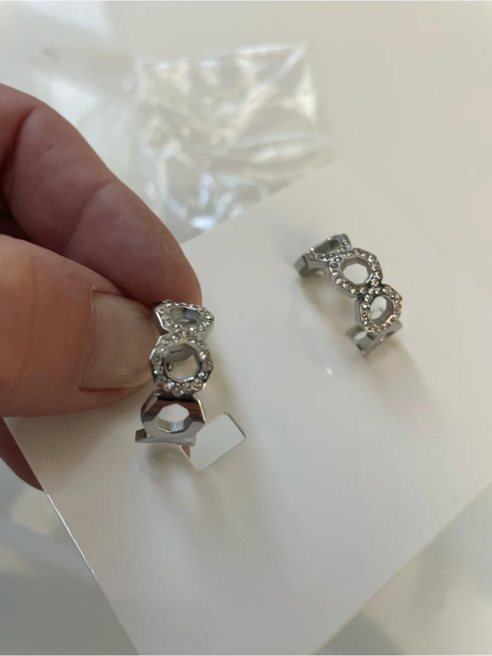 Silver Crystal Link Hoop Earrings - Women Jewelry